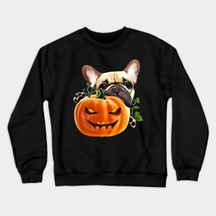 French bulldog and pumpkin, pumpkin,pumpkins,halloween,fall,spooky Crewneck Sweatshirt